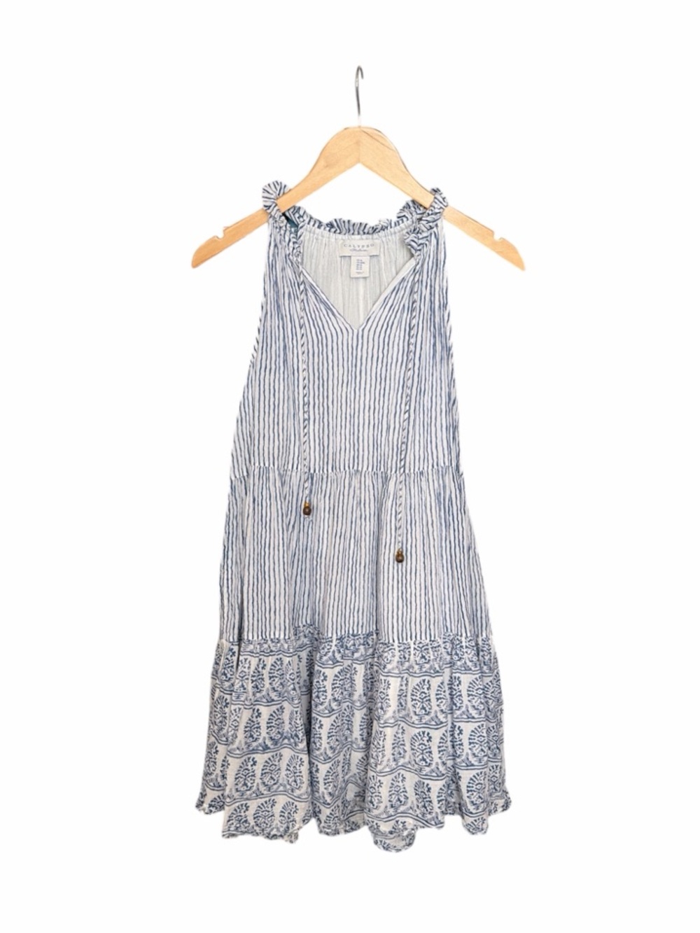 Calypso St Barth blue white striped dress Medium nautical boho sleeveless summer